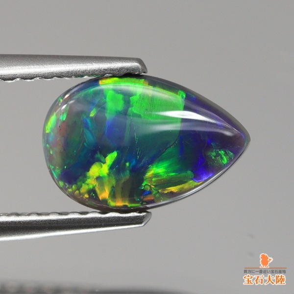 天然ブラックオパール 0.77ct 【グリーン】　大きく動く遊色