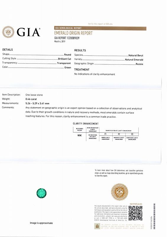 0.46ct天然エメラルド【無処理】 ロシア GIA鑑別