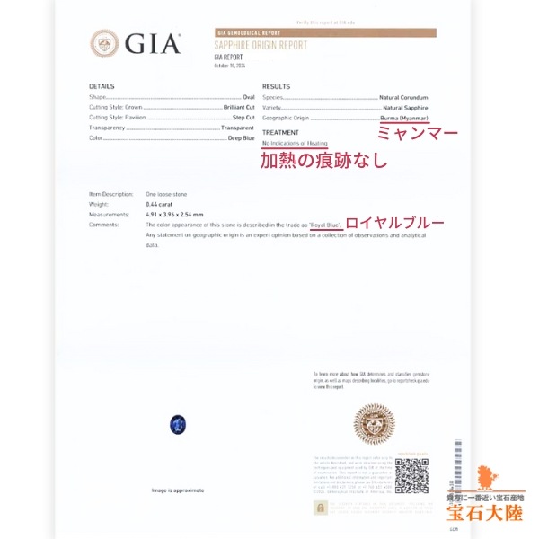 天然ブルーサファイア 0.44ct 【ミャンマー・モゴック/非加熱】 ROYAL BLUE GIA産地鑑別