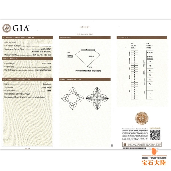 天然ダイヤモンド 0.55ct/2P 【オーキディアカット・ペア】D IF/D VVS2 GIA鑑定付 ※オーダー限定
