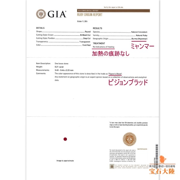 天然ルビー 0.21ct 【Pigeon Blood・非加熱】 ミャンマー GIA産地鑑別