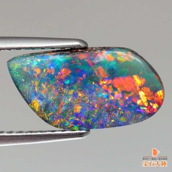 天然ボルダーオパール 2.85ct 【フルフェイス美遊色】グリーン・レッド