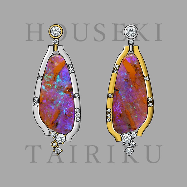 天然ボルダーオパール 16.88ct/2P 【ブルーパープル遊色】 スプリット・ペア オーストラリア