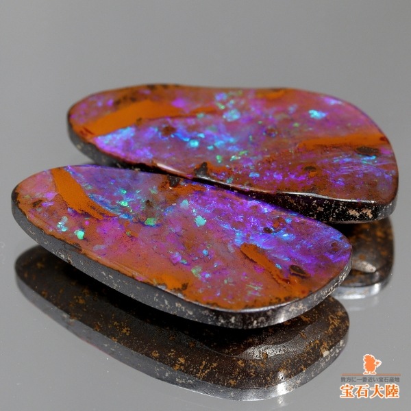 天然ボルダーオパール 16.88ct/2P 【ブルーパープル遊色】 スプリット・ペア オーストラリア