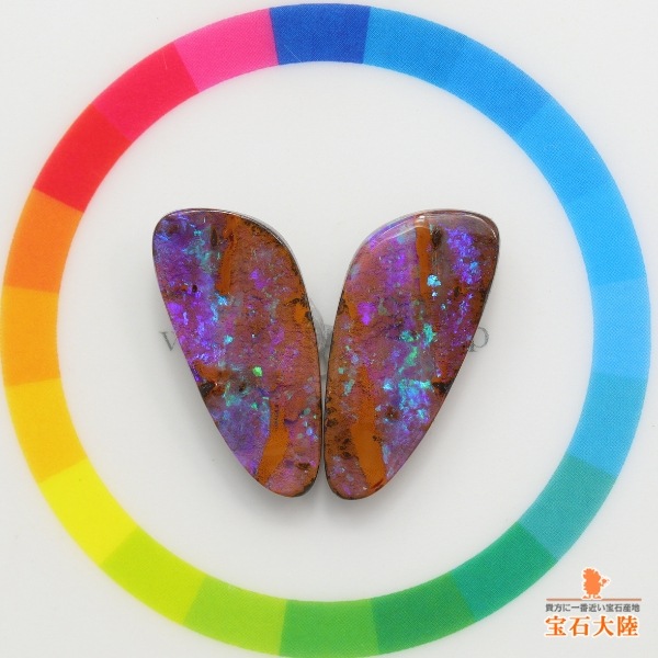 天然ボルダーオパール 16.88ct/2P 【ブルーパープル遊色】 スプリット・ペア オーストラリア