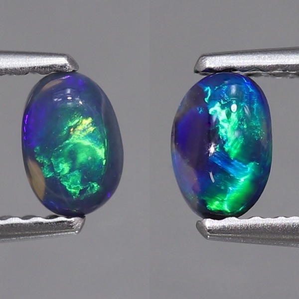 天然ブラックオパール 0.63ct/2P 【ブルーグリーン遊色】 ペア