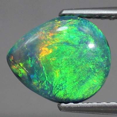 天然ブラックオパール 1.84ct【ネオングリーン美遊色】ペアシェイプ