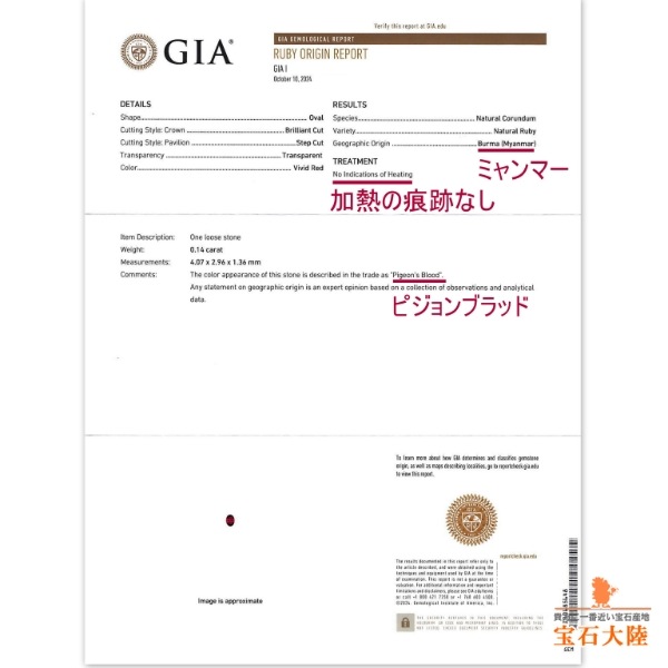 天然ルビー 0.14ct 【Pigeon Blood・非加熱】 ミャンマー GIA産地鑑別 