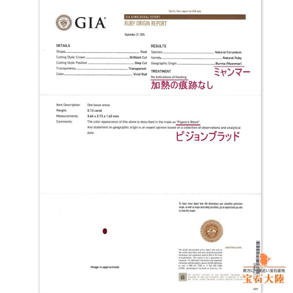 天然ルビー 0.15ct 【Pigeon Blood・非加熱】 ミャンマー GIA産地鑑別 