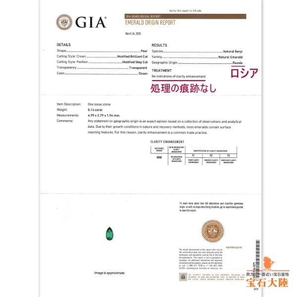 天然エメラルド 0.14ct 【美発色・ノンオイル】 ロシア GIA鑑別
