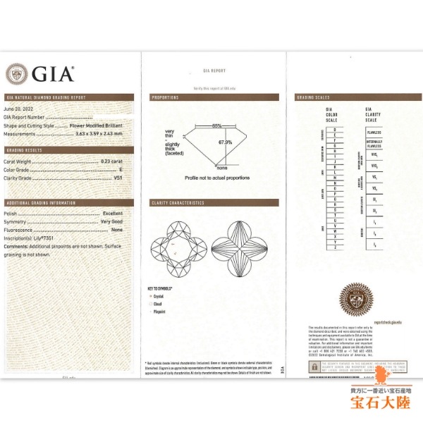 天然ダイヤモンド 0.23ct 【リリィカット】E VS1 GIA鑑定付　※オーダー限定