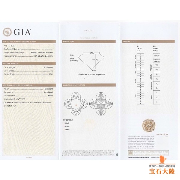 天然ダイヤモンド 0.25ct 【リリィカット】E VS1 GIA鑑定付　※オーダー限定