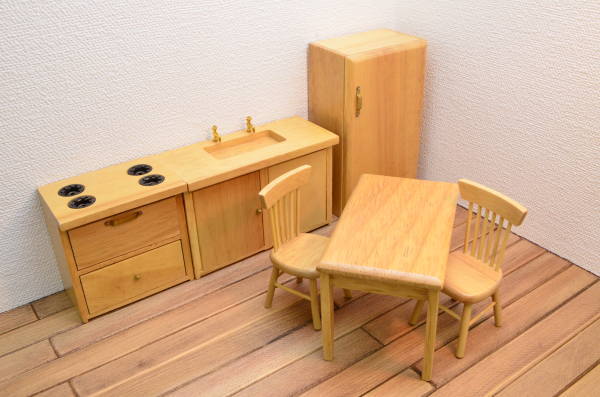 送料無料】ミニチュア家具 クラシック キッチン家具6点セットB オーク