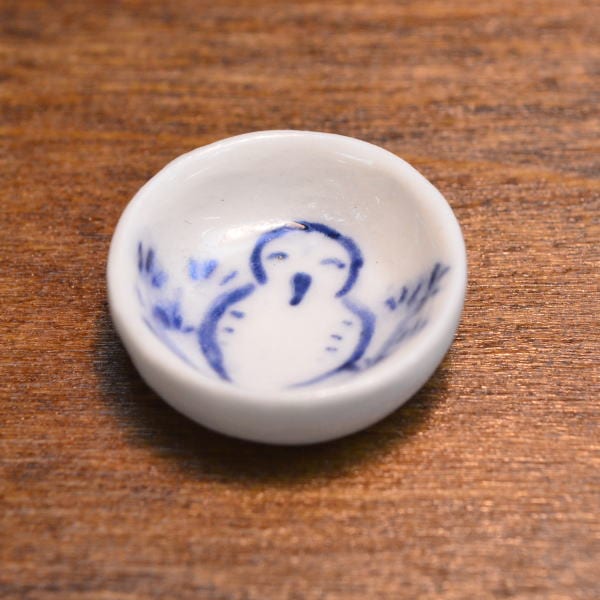ミニチュア雑貨 フクロウのお皿 陶器製 作家：槙桂子 さん [品番：28738] [m-s] 【ネコポス配送対応】
