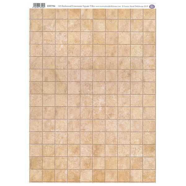 ミニチュア雑貨 【英国製】 【エンボス加工】 A3フロアタイルシート ライムストーン スクエア [SADIY784] [m-s]【 ネコポス不可 】