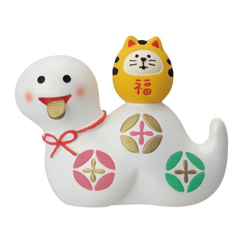 【猫だるま乗せへび：虎猫金運(ZSG-47208G)】 DECOLE concombre デコレ コンコンブル 福蛇【 ネコポス不可 】【C】