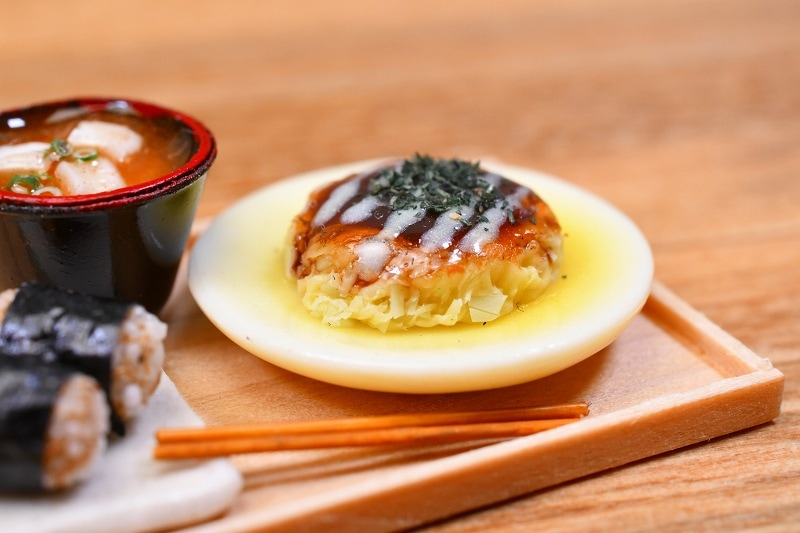 展示のみ】ミニチュアフード お好み焼き定食 作家：京都まめひろさん