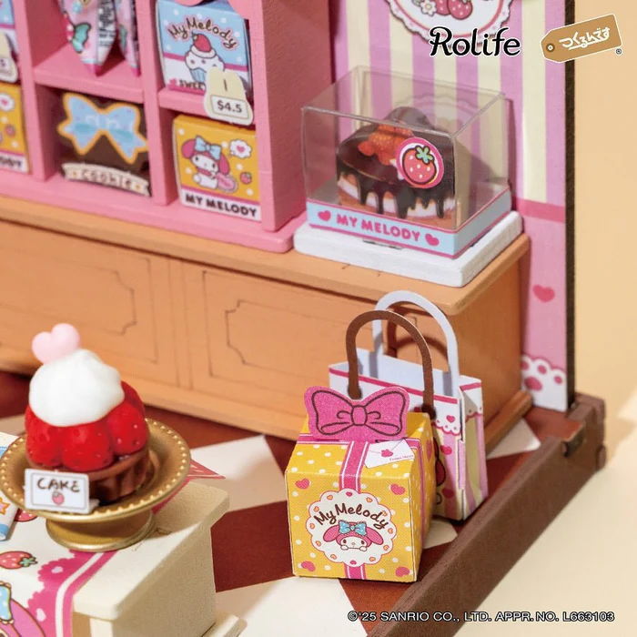 マイメロディ カフェ ミニチュアセット DA002：マイメロディのケーキ屋さん (日本語説明書) 】Rolife ROBOTIME