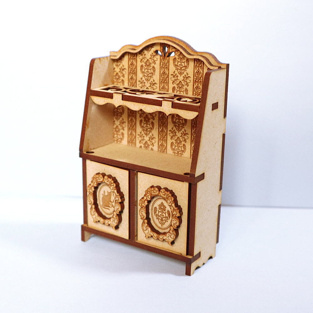 猫のミニチュア 開く扉のカップボード 1/12スケール ドールハウス [m-s