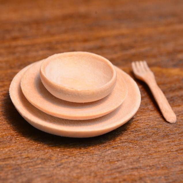3枚セット 寄木 作家 ウッド プレート ミニチュア雑貨 ウッドプレート 食器 木製 3枚 フォーク付き 作家