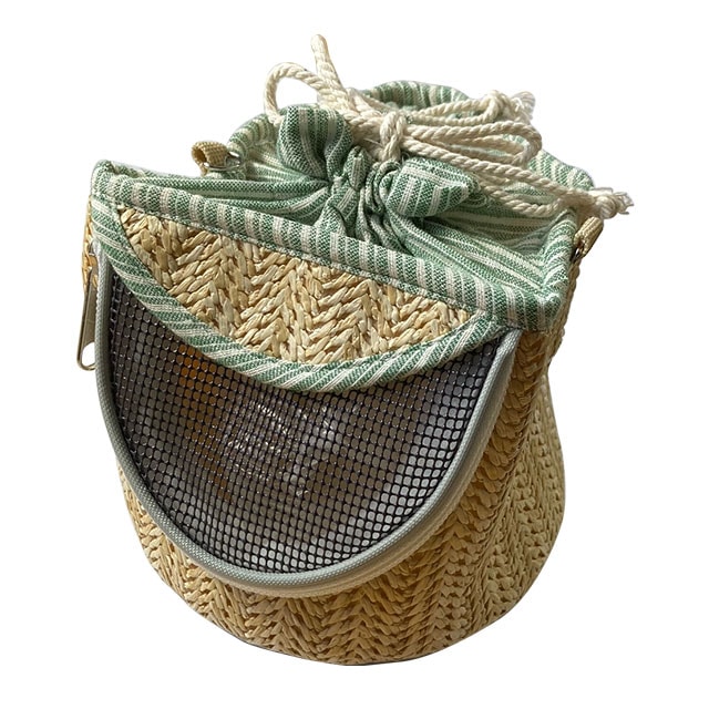 フクロモモンガのおでかけキャリーバッグ 草編みバッグ お出かけバック