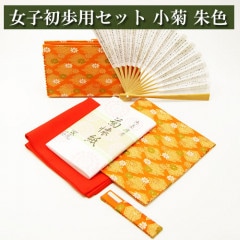 茶道入門 初歩用セット 女子用 朱色 小菊 古帛紗 外入 帛紗 懐紙 利休扇 楊子差 茶道具 茶器 茶筅 茶碗 棗 古帛紗 袱紗 茶巾 炭道具 灰 茶道具類 柄杓 水指 掛け軸 茶の湯道具 抹茶 お点