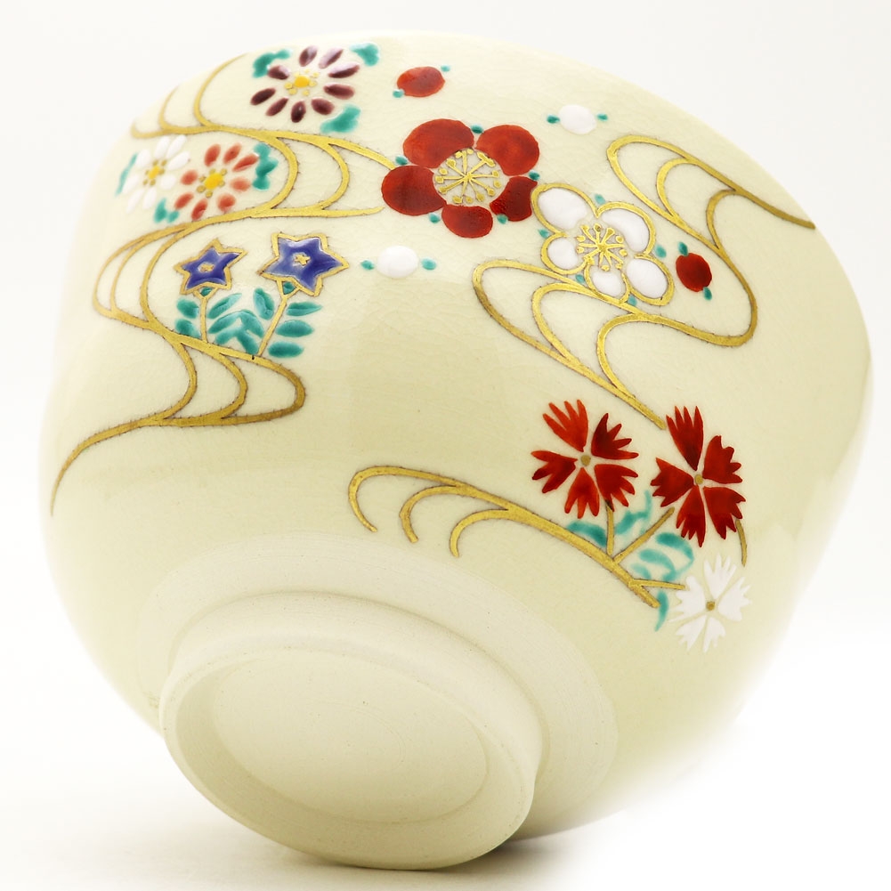 抹茶碗 色絵 流水四季草花 志峰作 通年物 春夏秋冬のご購入は茶道具の