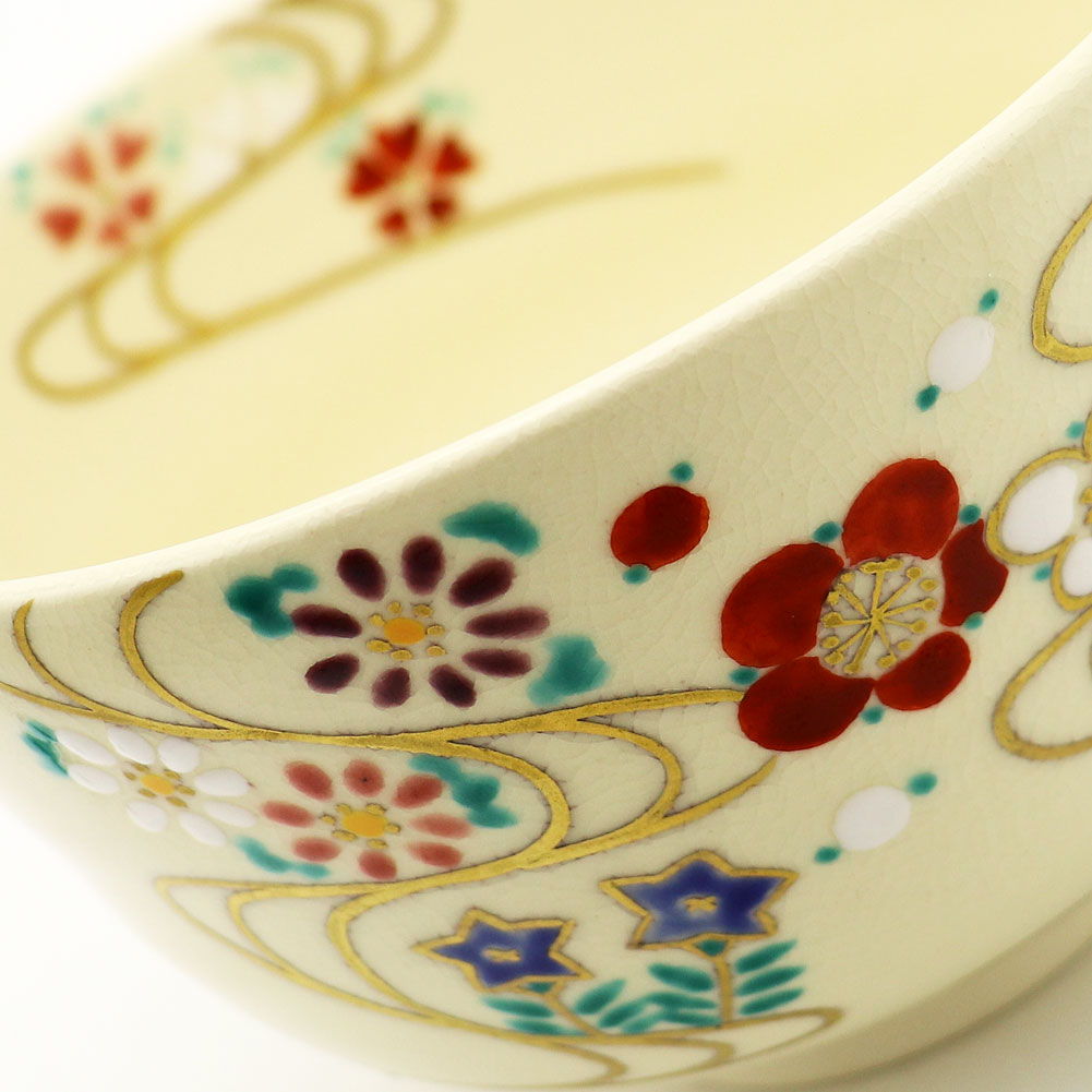 抹茶碗 色絵 流水四季草花 志峰作 通年物 春夏秋冬のご購入は茶道具の