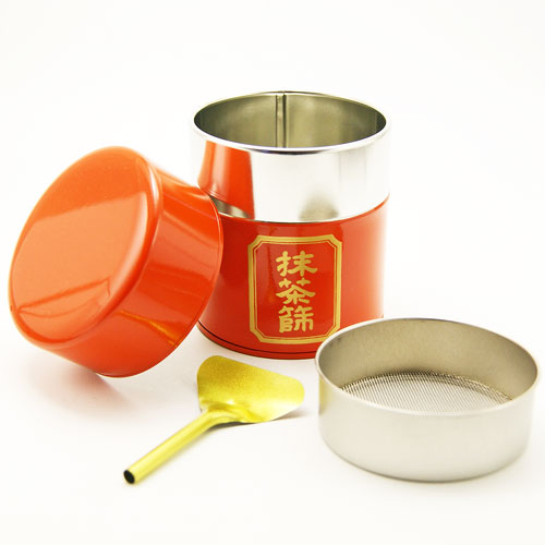 抹茶篩缶 朱色 へら付 茶道具 茶器 茶筅 茶碗 棗 古帛紗 袱紗 茶巾 炭道具 灰 茶道具類 柄杓 水指 掛け軸 茶の湯道具 抹茶 お点前 水屋 お稽古