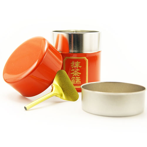 抹茶篩缶 朱色 へら付 茶道具 茶器 茶筅 茶碗 棗 古帛紗 袱紗 茶巾 炭道具 灰 茶道具類 柄杓 水指 掛け軸 茶の湯道具 抹茶 お点前 水屋 お稽古