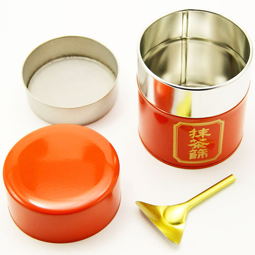 抹茶篩缶 朱色 へら付 茶道具 茶器 茶筅 茶碗 棗 古帛紗 袱紗 茶巾 炭道具 灰 茶道具類 柄杓 水指 掛け軸 茶の湯道具 抹茶 お点前 水屋 お稽古