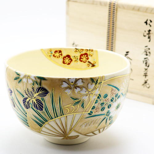 抹茶茶碗 扇面草花 通年物 中村能久作 茶道具の通販は【茶道具の