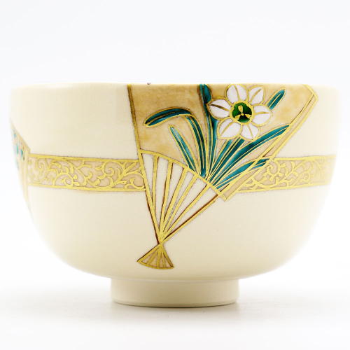 抹茶茶碗 扇面草花 通年物 中村能久作 茶道具の通販は【茶道具のみのる園】