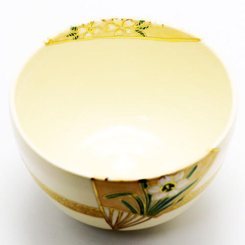 四季草花紋扇面　抹茶茶碗　茶道具 抹茶碗 扇面四季草花 橋本城岳作