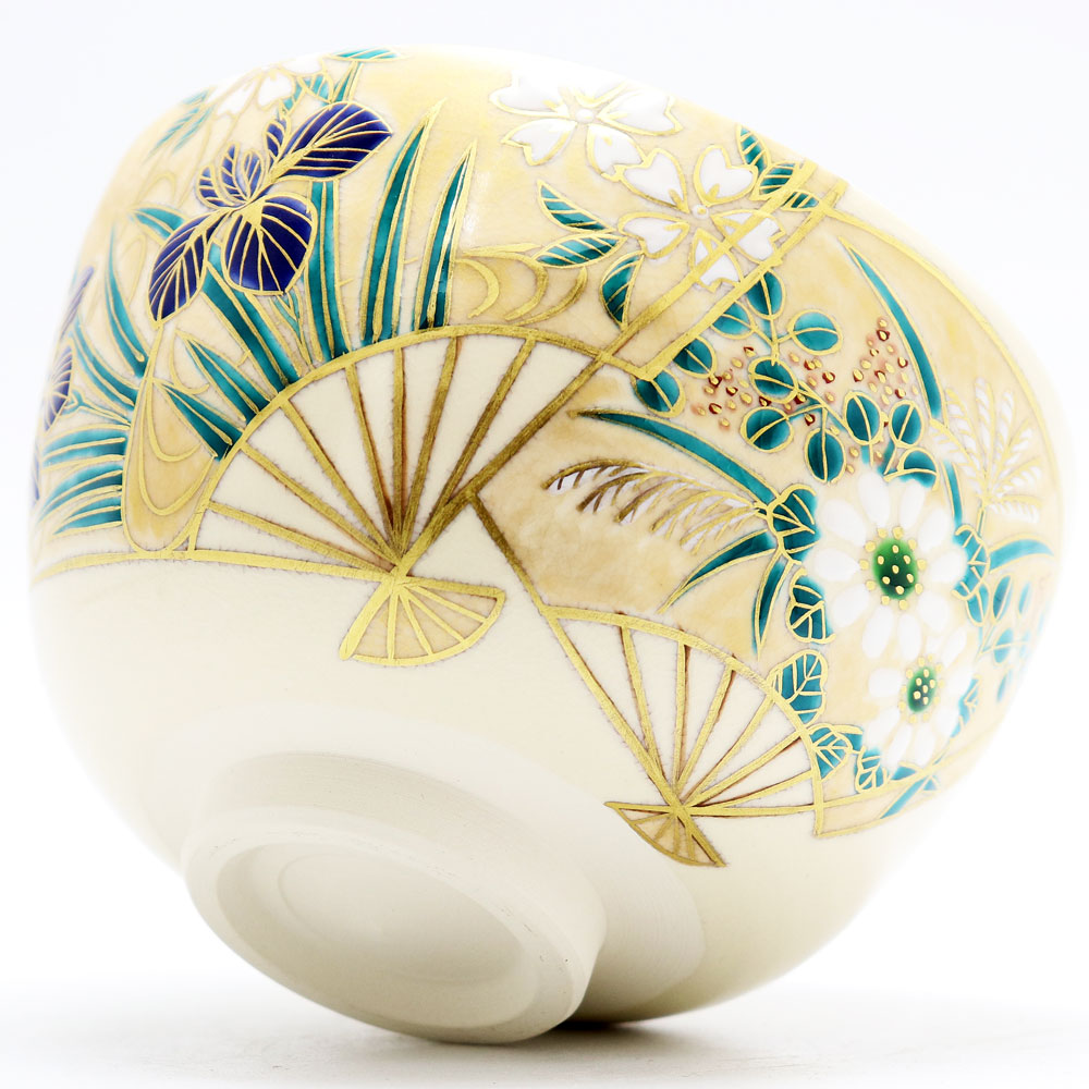 抹茶茶碗 扇面草花 通年物 中村能久作 茶道具の通販は【茶道具のみのる園】