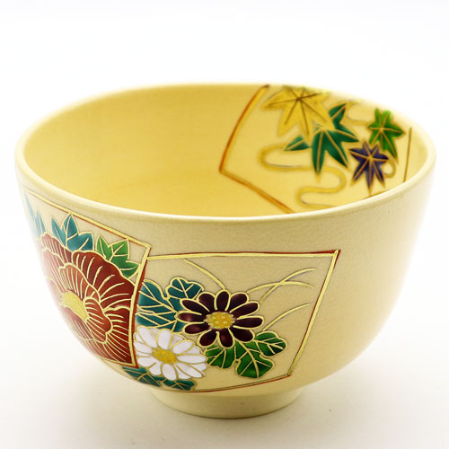 抹茶茶碗 地紙四季草花 通年物 鈴木一点作の通販は【茶道具のみのる園】