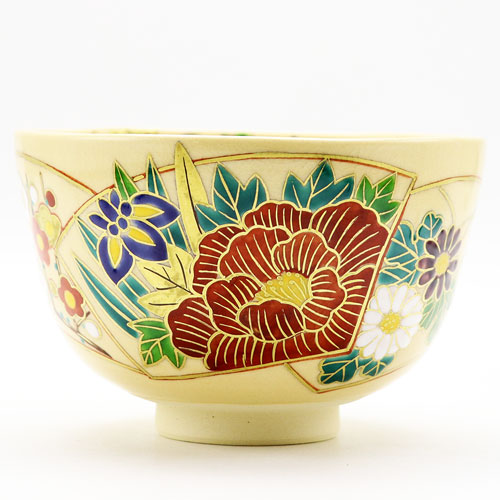 抹茶茶碗 地紙四季草花 通年物 鈴木一点作の通販は【茶道具のみのる園】