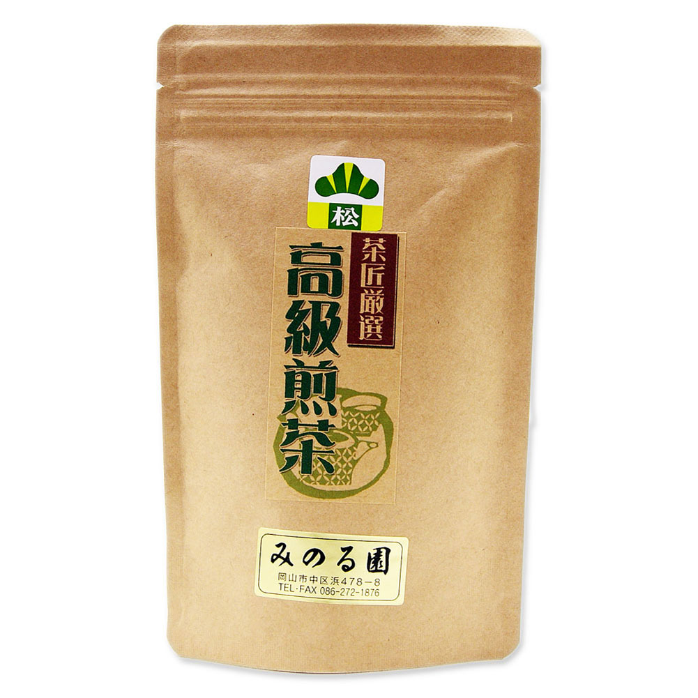 高級煎茶 「松」 100ｇ入り 宇治茶 お茶 日本茶 緑茶 お茶の葉 茶匠 みのる園 ギフト プレゼント Green Tea お茶の種類 お食事用 おやつ用 来客用 煎茶とは 煎茶道 普通蒸し 煎茶器