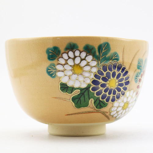 茶道具 抹茶茶碗 乾山写 万寿菊（まんじゅぎく）、京焼 鈴木一点