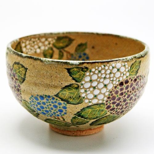 新品　バラ　抹茶碗　茶碗　茶道具　中村良二 抹茶碗 紫陽花絵 灰釉茶碗 中村良二作 夏物の通販は【茶道具の