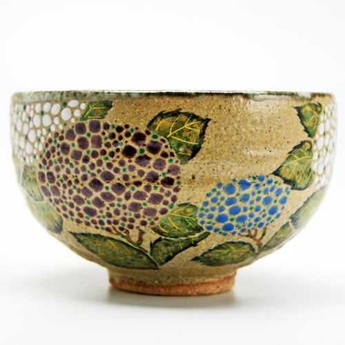 抹茶碗 紫陽花絵 灰釉茶碗 中村良二作 夏物の通販は【茶道具のみのる園】