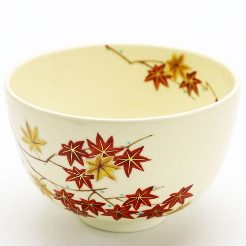 抹茶茶碗 色絵 紅葉 志峰作 秋物 陶磁器 茶器 茶道具類 Tea ceremony utensils 茶の湯道具 抹茶 matcha お点前 水屋 お稽古用 美術品