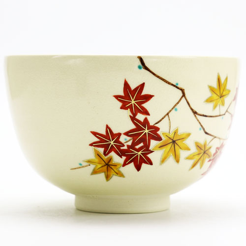 抹茶茶碗 色絵 紅葉 志峰作 秋物 陶磁器 茶器 茶道具類 Tea ceremony utensils 茶の湯道具 抹茶 matcha お点前 水屋 お稽古用 美術品