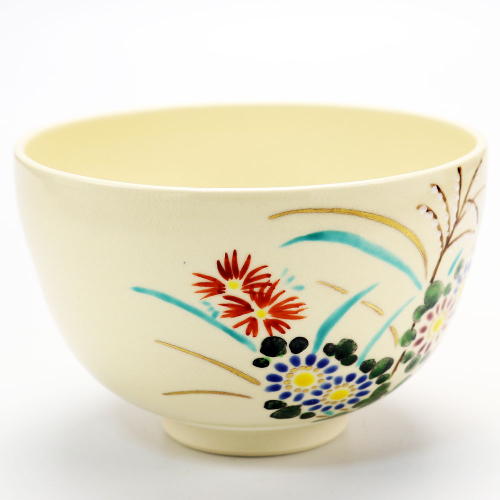 抹茶茶碗 色絵 秋草 中村陶彩作 秋物の通販は【茶道具のみのる園】