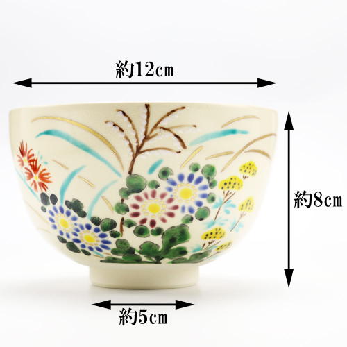 抹茶茶碗 色絵 秋草 中村陶彩作 秋物の通販は【茶道具のみのる園】