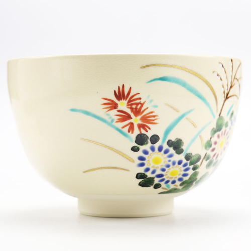 抹茶茶碗 色絵 秋草 中村陶彩作 秋物の通販は【茶道具のみのる園】