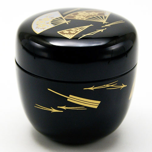 中棗 薄茶器 扇子 黒色 樹脂製 お稽古用 茶道具 茶の湯用品 抹茶お点前