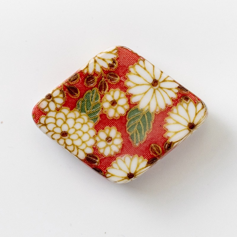 箸置き 丸紋菊 赤 ひし型
