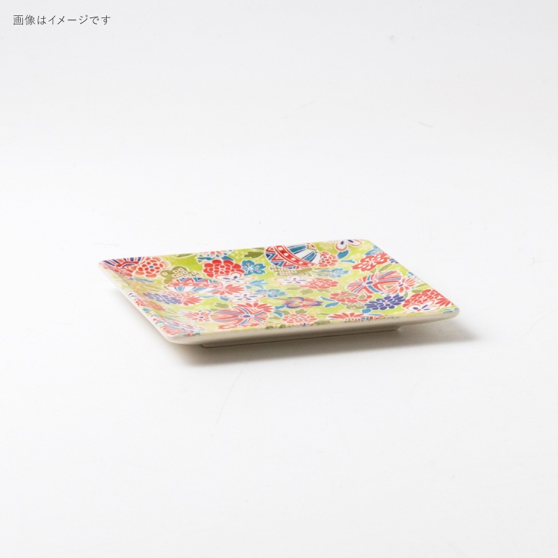 暖 100四角小皿 京雅 グリーン