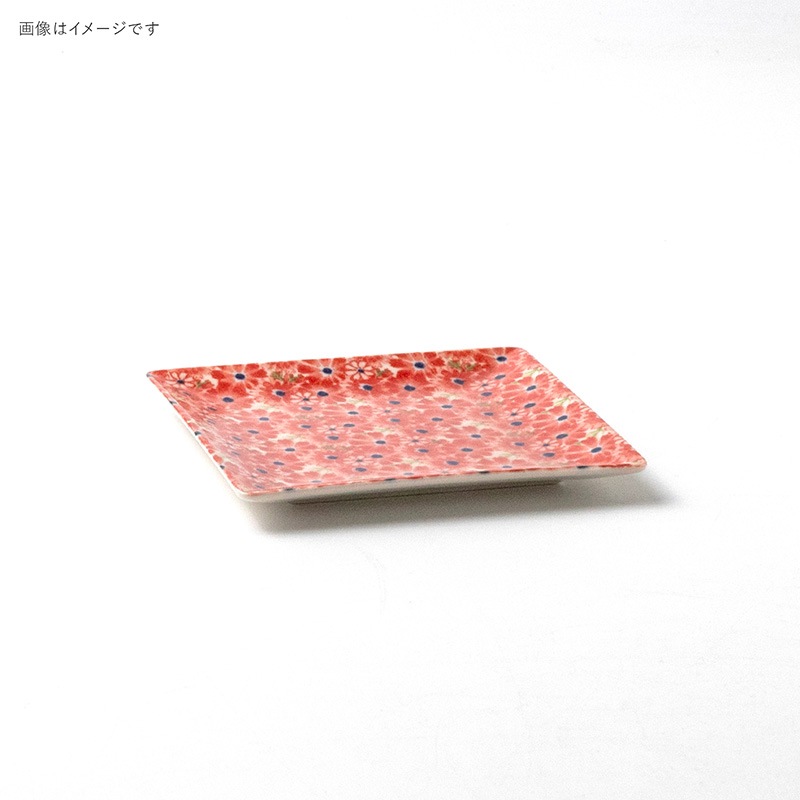 暖 100四角小皿 シャンドフルール 赤